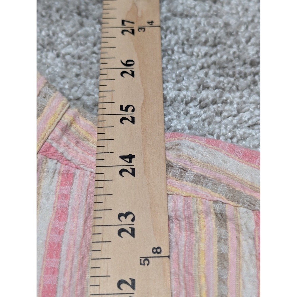 Christopher Banks Womens Striped Stretch Button Front Shirt XL Pink Beige Yellow - Picture 3 of 6